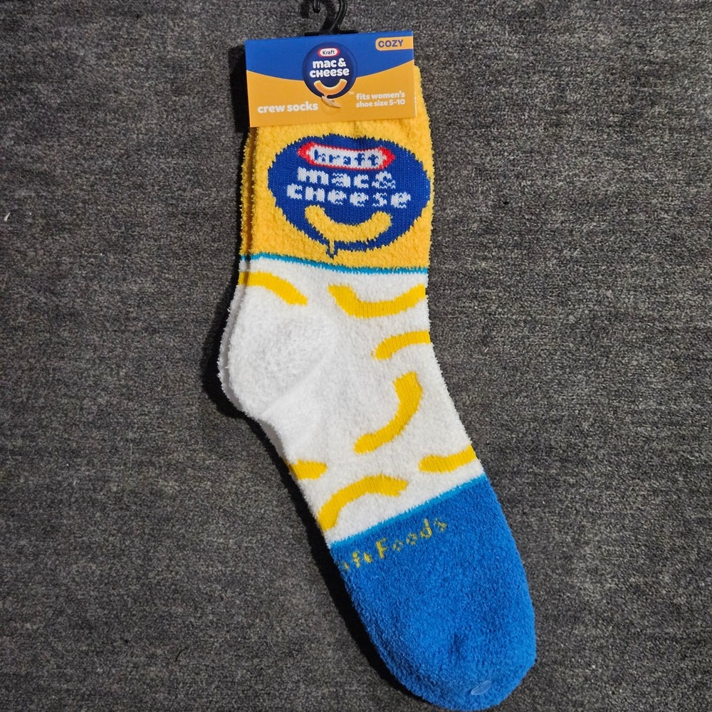 Kraft Mac & Cheese Women Cozy Fuzzy Crew Socks Blue Yellow Size 5-10 NEW